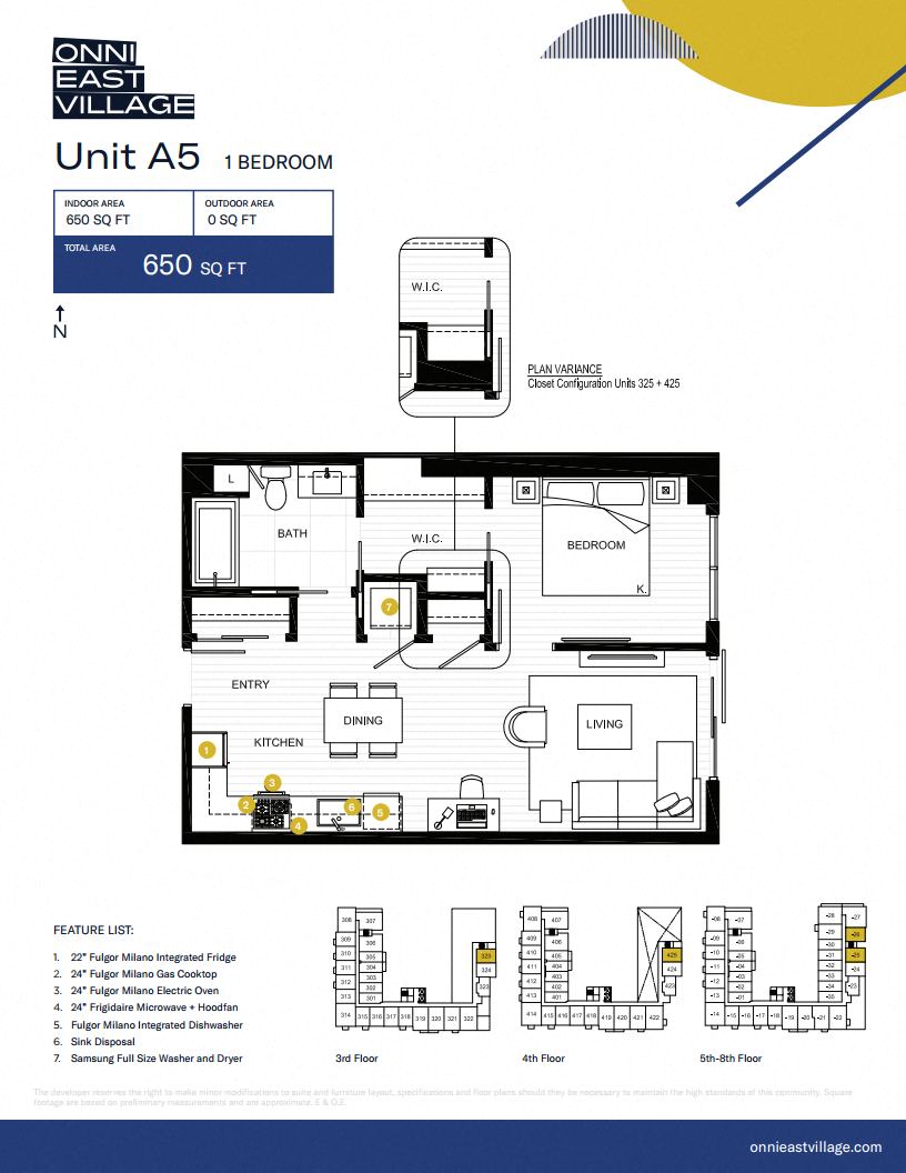 Floor plan for 1 bed, 1 bath, 650 sqft